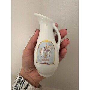 Vintage White Porcelain Pitcher with Carousel Horse Design